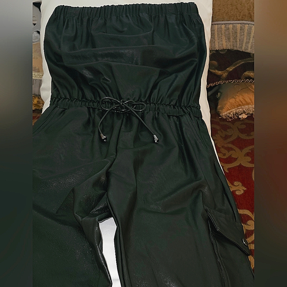 Vintage Havana Black Faux Leather-Style Jumpsuit